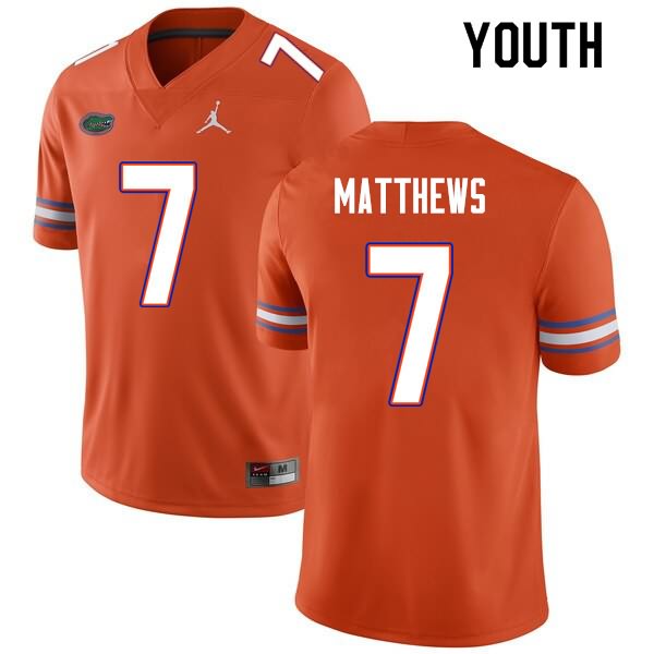 NCAA Florida Gators Luke Matthews Youth #7 Nike Orange Stitched Authentic College Football Jersey QIR8464HG